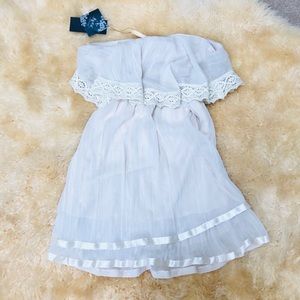 Silk and lace crochet strapless light beige flowy summer dress